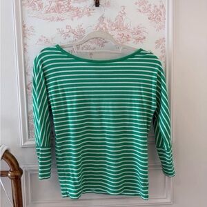 Ralph Lauren Green and White Striped Long Sleeve Top